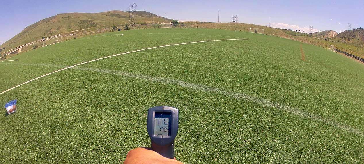 The surface temperature of an artificial turf field is 170 degrees on sunny Colorado day.