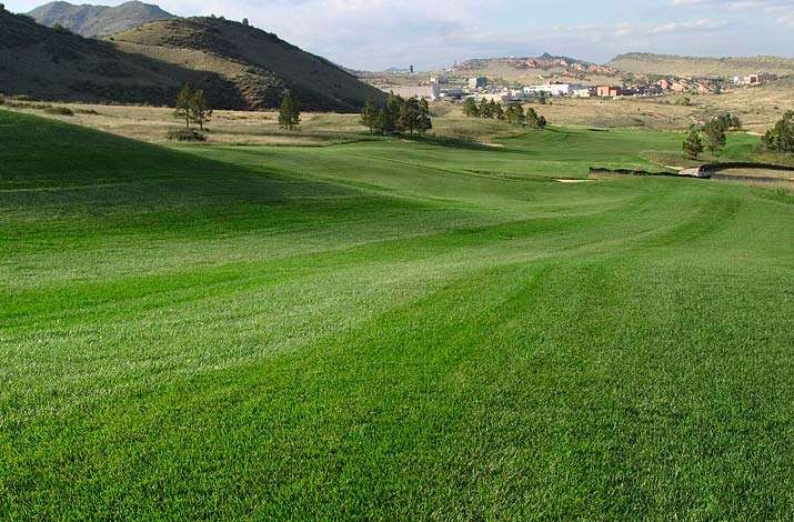 A view looking down hole #5 at The Club at Ravenna in Littleton, CO a few weeks after being sodded.