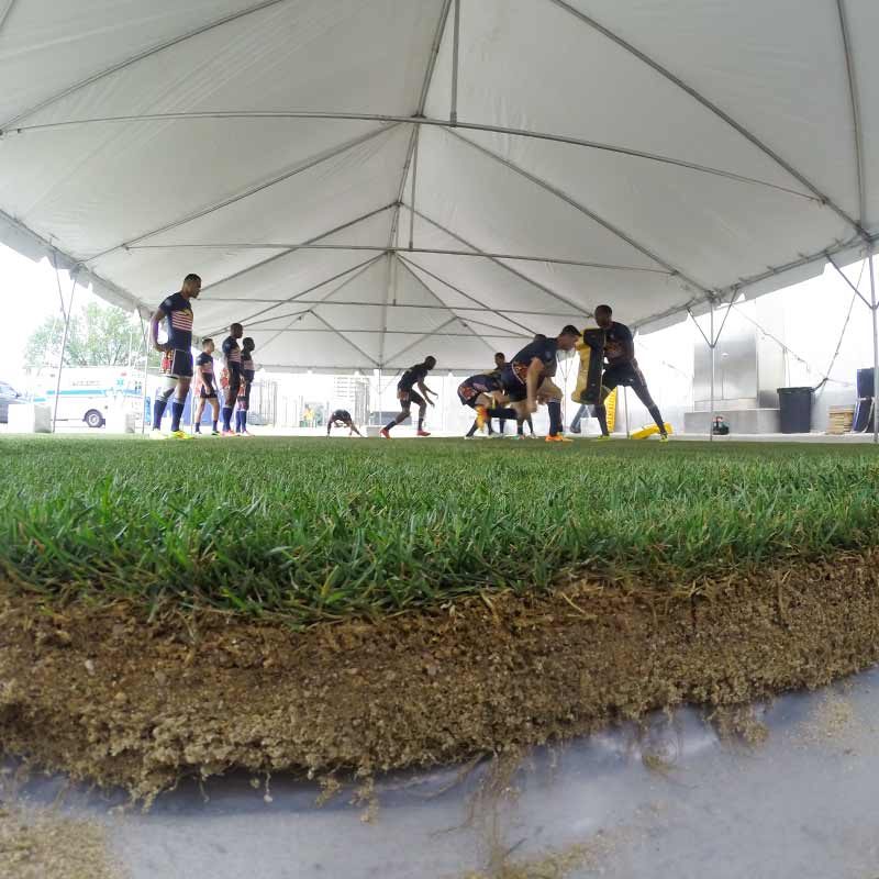 HD Sports 2.0 Lay and Play sod under went 3 days of play on a parking lot for Rugby 7
