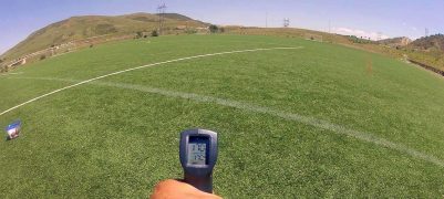 The surface temperature of an artificial turf field is 170 degrees on sunny Colorado day.